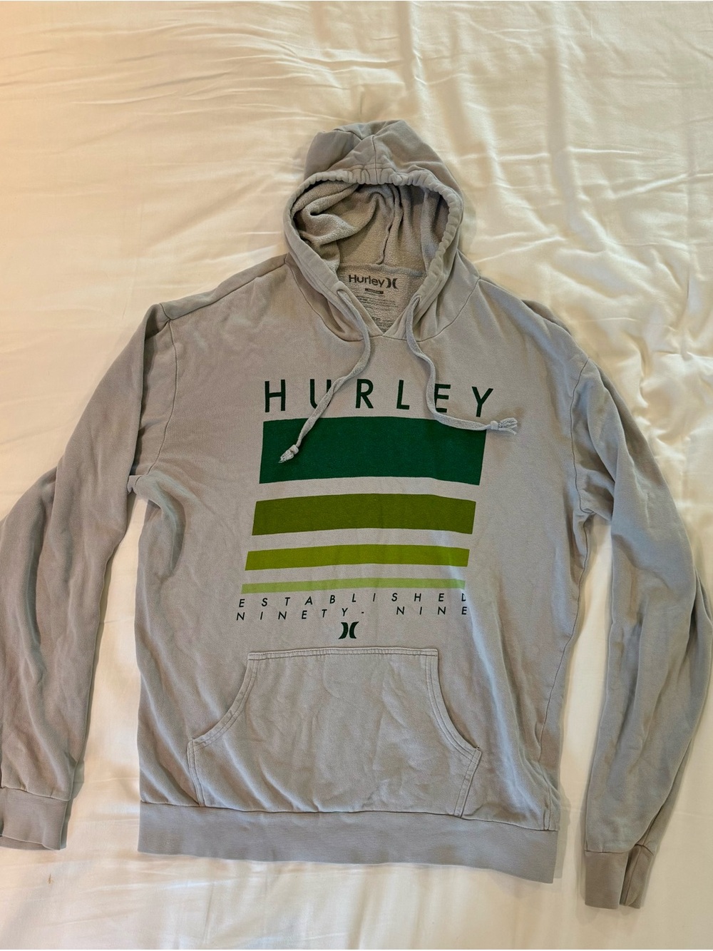 Hurley Light Gray Hoodie with Green Stripe Graphic